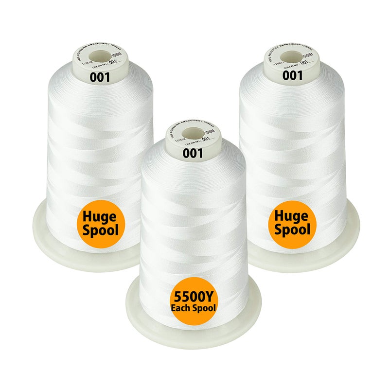 Simthread - 33 Selections - Various Assorted Color Packs of Polyester Embroidery Machine Thread Huge Spool 5500Y for All Purpose Sewing Embroidery Machines - #001 White - Image 1